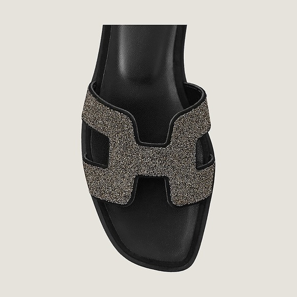 Hermes Noir Oran Goatskin Crystal Detail Sandal - Picture 12 of 13